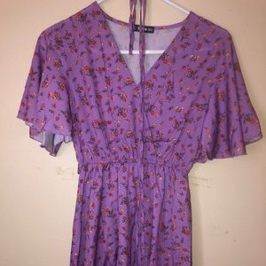 Ditsy Floral Surplice Belted Dress